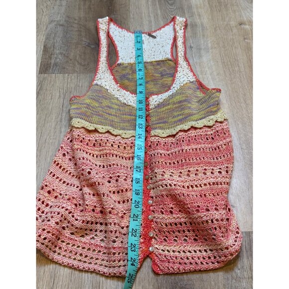 Free People Crochet Knit Tank Top Multicolor Racerback Button Front Stretchy Lig - Picture 6 of 6